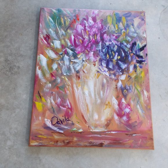 Original "Paris Extravaganza Floral" oil painting by Texas Artist Davila 16x20 - Picture 3 of 7